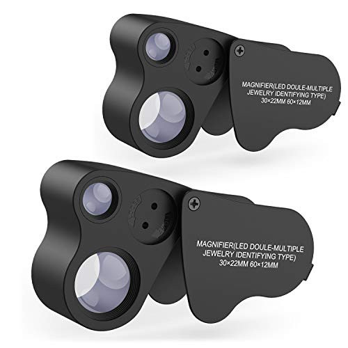 Jewelry Loupe 2 Pack 30X 60X Illuminated Jewelers Loupe Jewelry Magnifier Jeweler s Eye Loupe Magnifier Magnifying with LED Lighting 2 Lens Design Black Jewelry Loupe 2 Pack 30X 60X Illuminated Jewelers Loupe Jewelry Magnifier Jeweler s Eye Loupe Magnifier Magnifying with LED Lighting 2 Lens Design Black