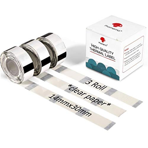 Phomemo D30 Adhesive Transparent Label Paper 1-2  X 1 1-8  14mm X 30mm 210 Labels-Roll  Black on Clear  3 Roll