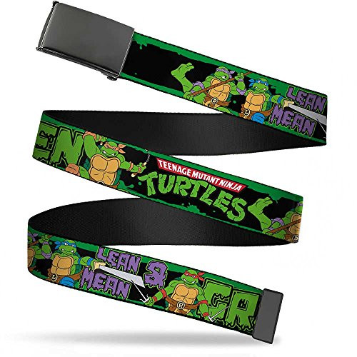 Buckle-Down Big Web Belt Ninja Turtles  Classic Tmnt Logo-Group Pose5-Lean Mean and Green  1-0  Wide-fits up to Kids Size 20