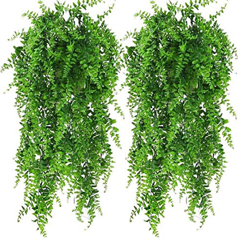 Bird Fiy 2pcs Boston Fern Bush Artificial Fake Vine Plants Decor Plastic Greenery Artificial Plants Vines Hanging Plant