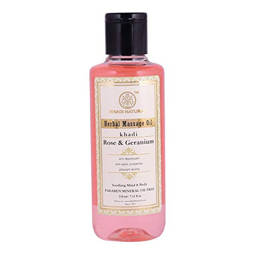 Khadi Natural Herbal Ayurvedic Rose and Geranium Body Massage Oil 210 ml