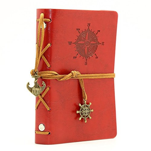 Kunhe Vintage Handmade Leather Writing Journal Notebook  Classic Spiral Bound Notebook Refillable Diary Sketchbook with Unlined Travel Journals 7 Inches Red