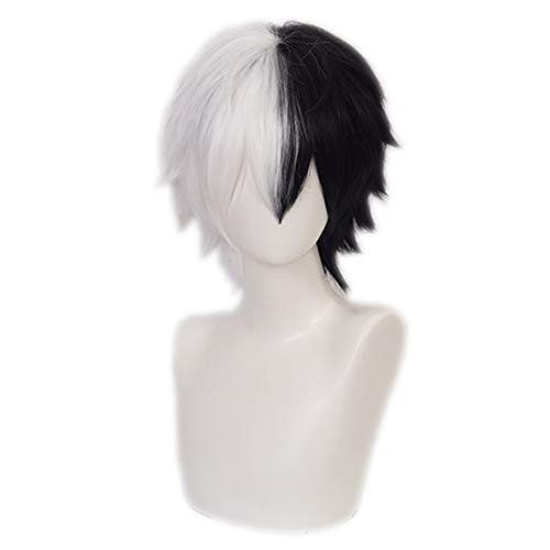 JoneTing Black and White Cosplay Costume Synthetic Short Natural Wavy Wigs Hair for Men JoneTing Black and White Cosplay Costume Synthetic Short Natural Wavy Wigs Hair for Men