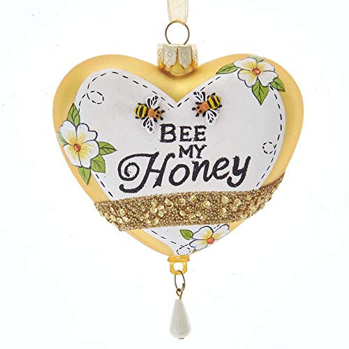 Kurt Adler T2704 Bee My Honey Heart Ornament  Gold and White  4-inch High  Glass and Metal