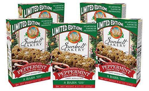 Sunbelt Bakery Peppermint Chocolate Chip Chewy Granola Bars  5 Boxes  40 Individually Wrapped Bars