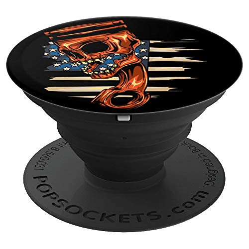 American Flag Vintage Classic Muscle Car Piston Skull PopSockets Grip and Stand for Phones and Tablets
