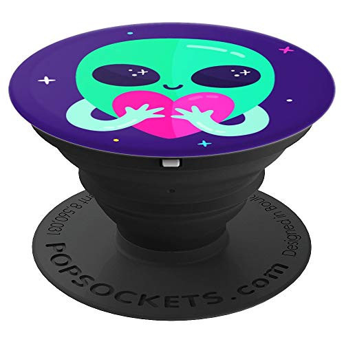 Alien Heart Funny Cute Trendy Illustration UFO Pop Art PopSockets Grip and Stand for Phones and Tablets