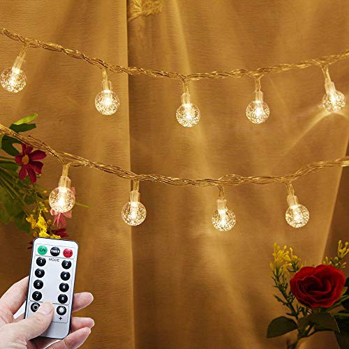 Battery Operated String Lights 33ft 80 LEDs Globe Fairy Light Battery Powered with Remote Control Indoor Outdoor Patio Christmas Lights Warm White