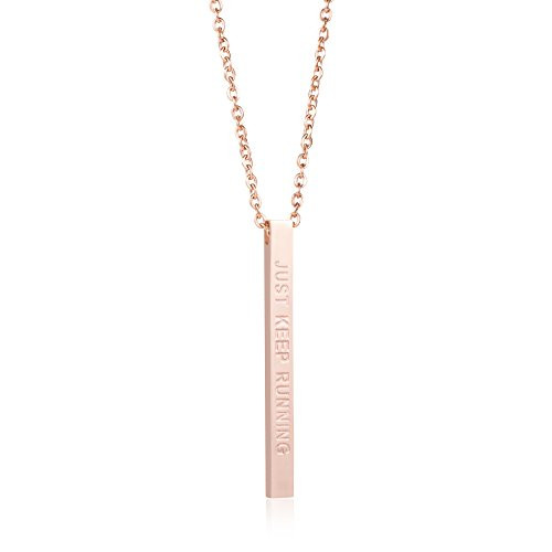 Joycuff Runner Gift Encouragement Jewelry for Women Vertical Bar Necklace Just Keep Running