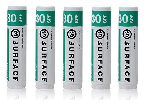 Surface Mineral Lip Balm with SPF30 - Reef Safe  Broad Spectrum UVA-UVB Protection - Petroleum  Paraben   Cruelty Free - 5 Pack