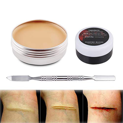 Meicoly Makeup Skin Wax Special Effects Halloween Set Stage Fake Wound Scar Molding Scars Wax with Spatula Coagulated Blood Gel 02