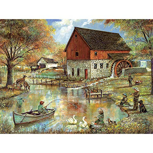Bits and Pieces - 300 Piece Jigsaw Puzzle for Adults 18  x 24  - The Old Mill Pond - 300 pc Classic Country Farm Jigsaw by Artist Ruane Manning