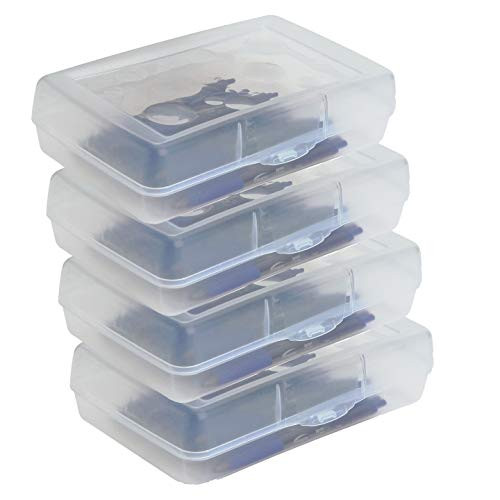 Pencil Box  Translucent Clear Pencil Case Box  Organize and Storage Supplies Pencils  Pens and More - Premium Material Stationary Case Supplies Holder - 4 Pack