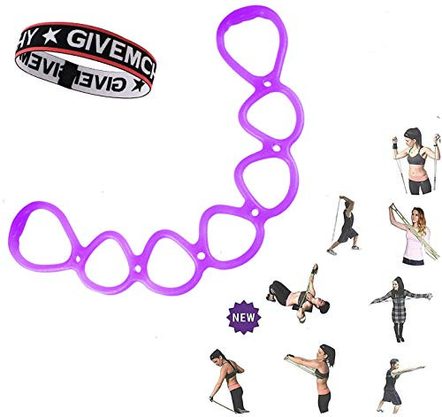 calliven Portable 7 Ring Stretch and Resistance Exercise Band   Back  Foot  Leg  Hand Stretcher  Arm Exerciser  for Home or Fitness Center Workout  Physical Therapy Purple