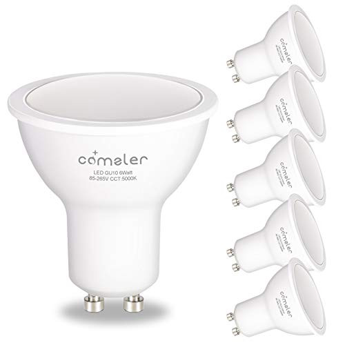 Comzler GU10 LED Bulbs  6W 50W Equivalent  GU10 Base Halogen Replacement Bulb  5000K Daylight  120°  120V?550Lm  Not-dimmable  Track Lighting  Indoor Recessed Cans  Pack of 6 5000K