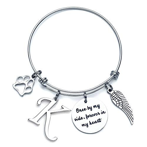 Dog Loss Sympathy Bracelet Gifts - Once by My Side Forever in My Heart Dog Memorial Gifts Remembrance Loss of Dog Jewelry Sympathy Bracelet Pets Bracelet K Initial Expandable Bracelet