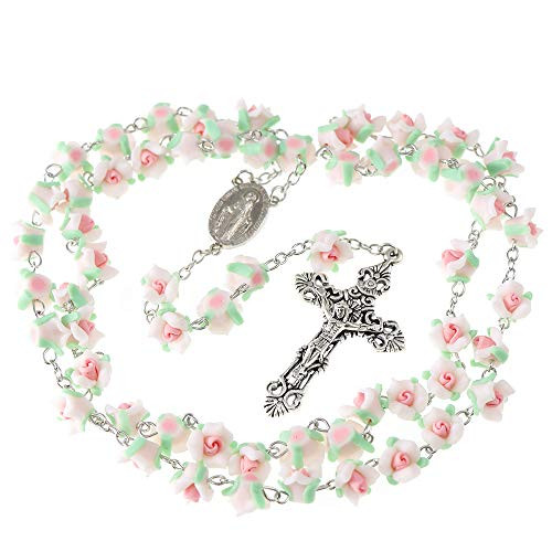 YWLI Rosary Beads Catholic - 6 Color  Confirmation Gifts for Teenage Girl  Lovely Polymer Clay Rose Necklace Jewelry  Silver Alloy Cross Necklace for Women  Gifts for Women YWLI Rosary Beads Catholic - 6 Color  Confirmation Gifts for Teenage Girl  Lovely Polymer Clay Rose Necklace Jewelry  Silver Alloy Cross Necklace for Women  Gifts for Women