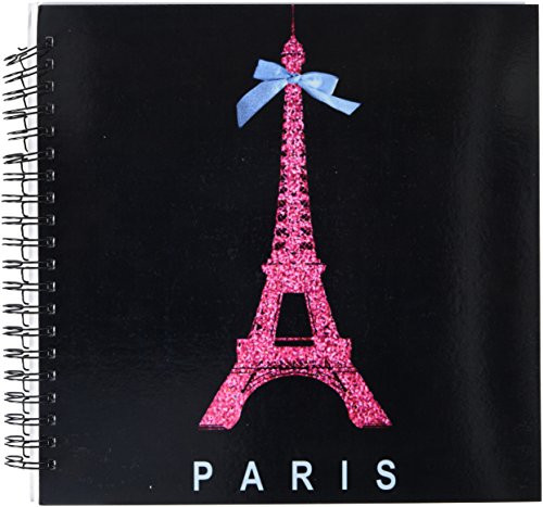 3dRose db_112908_2 Hot Pink Paris Eiffel Tower from France with Girly Blue Ribbon Bow-Black Stylish Modern France-Memory Book, 12 by 12-Inch