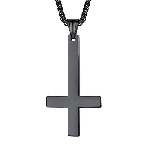 U7 Men Women Inverted Cross of St- Peter Necklace Ion Plating Black Stainless Steel Gothic Occult Devil Jewelry Upside Down Cross Pendant Chain 22 2 Extender U7 Men Women Inverted Cross of St- Peter Necklace Ion Plating Black Stainless Steel Gothic Occult Devil Jewelry Upside Down Cross Pendant Chain 22 2 Extender