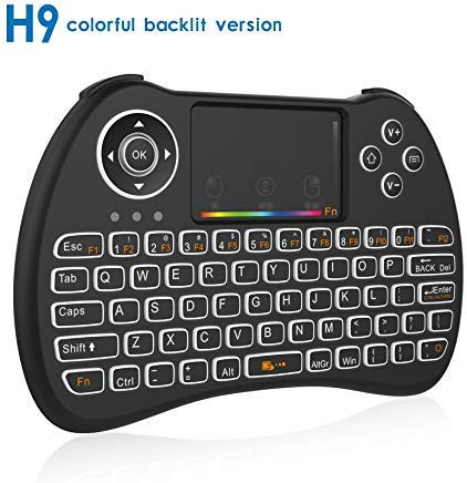 WESOPRO Mini Wireless Keyboard and Touchpad Mouse Combo with Colorful Backlit  H9C 2-4Ghz Colorful Backlit Handle Control for Android TV Box  Windows PC  HTPC  IPTV  Raspberry Pi  Xbox 360  PS3  PS4
