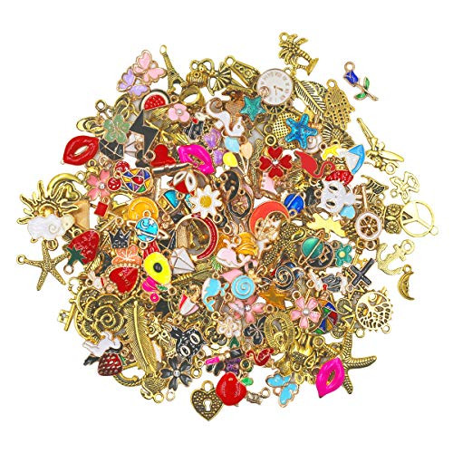 220 Pieces Assorted Gold Plated Enamel Charms Necklace Bracelet Pendants for DIY Jewelry Making and Crafting
