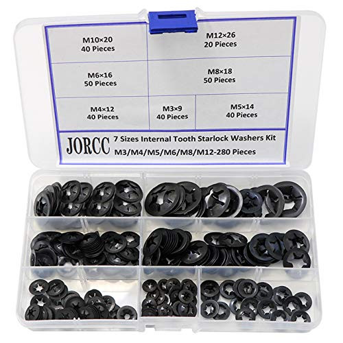 Starlock Washers  280PCS 7 Size M2 M2-5 M3 M4 M5 M6 M8 M10 M12 Internal Tooth Star Lock Push On Locking Washers Assortment Kit