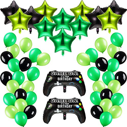 74 Pieces Video Game Party Supplies Includes Game Controller Balloons Video Game Party Balloons 18 Inch Star Aluminum Foil Balloons 12 Inch Latex Balloons for Birthday and Game Party