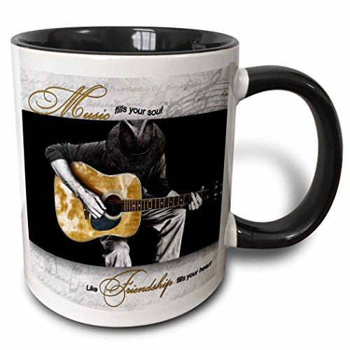 3dRose mug407054 Music Fills Your Soul Guitar Musician  Two Tone Black Mug  11 oz  Multicolor
