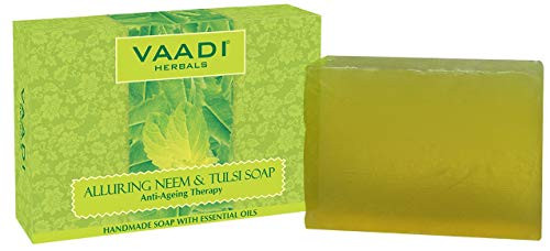 Neem Soap Neem Tulsi Bar Soap DOUBLE SIZE - Handmade Herbal Soap Aromatherapy with 100 Pure Essential Oils - ALL Natural - Best Anti-aging Therapy - Each 5-3 Oz - Pack of 3 1 Lb - Vaadi Herbals Neem Soap Neem Tulsi Bar Soap DOUBLE SIZE - Handmade Herbal Soap Aromatherapy with 100 Pure Essential Oils - ALL Natural - Best Anti-aging Therapy - Each 5-3 Oz - Pack of 3 1 Lb - Vaadi Herbals