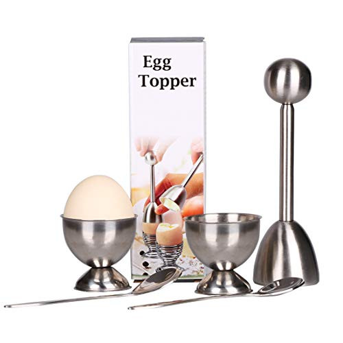 Egg Cutter Topper Set for Soft   Hard Boiled Eggs Egg Cracker include 2 Egg Cups  2 Spoons  1 Topper Cutter Shell Remover Stainless Steel Kitchen Tool