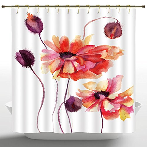 iPrint No Chemical Odor Shower Curtain by, Floral,Watercolor Painting Poppy Flowers and Buds Artistic Spring Nature Design,Peach Scarlet Purple,Fabric Bathroom Decor Set with Hooks iPrint No Chemical Odor Shower Curtain by, Floral,Watercolor Painting Poppy Flowers and Buds Artistic Spring Nature Design,Peach Scarlet Purple,Fabric Bathroom Decor Set with Hooks