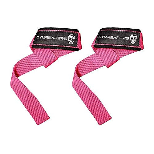 Gymreapers Lifting Wrist Straps for Weightlifting  Bodybuilding  Powerlifting  Strength Training  Deadlifts - Padded Neoprene with 18 inch Cotton Pink