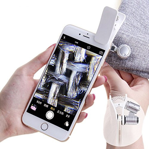 60X Zoom LED Clip-Type Loupe Microscope Jewelry Magnifier Jewelry Loupe Magnifier Micro Lens for Universal Mobile Phones
