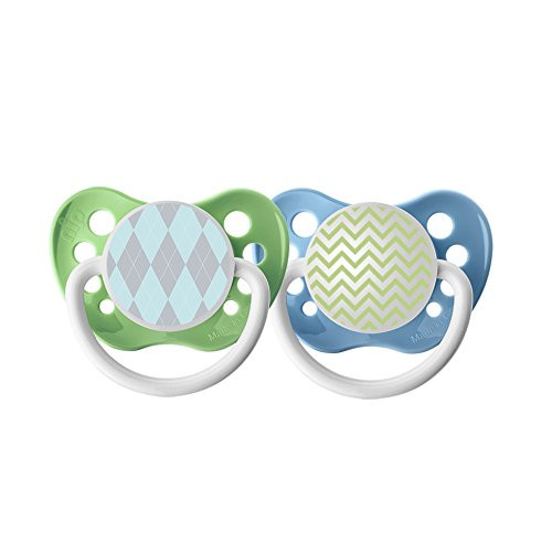 Ulubulu Pacifiers - 0-6 Months - Blue Argyle   Green Chevron - 2 pk