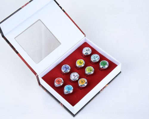 10 Pcs Naruto Rings NARUTO Akatsuki Cosplay Member s Ring Set New In Box