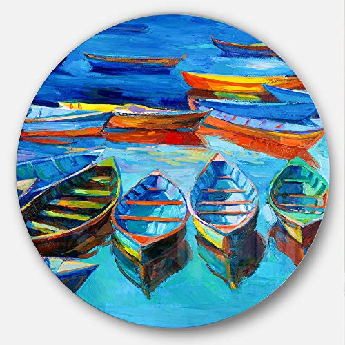 Designart MT7826-C23 Boats in Blue Sea Seascape Painting Round Metal Wall Art, 23" x 23", Blue Designart MT7826-C23 Boats in Blue Sea Seascape Painting Round Metal Wall Art, 23" x 23", Blue