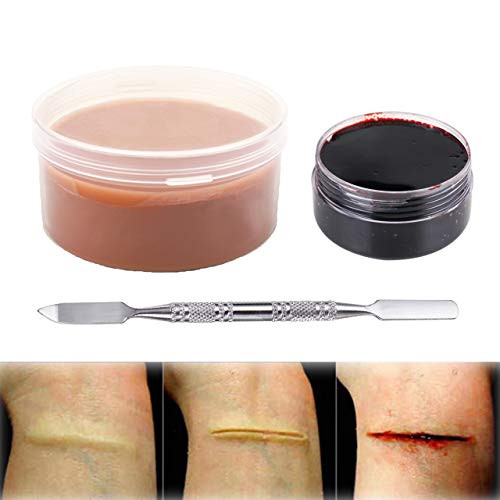 Meicoly Makeup Skin Wax Special Effects Halloween Set Stage Fake Wound Scar Molding Scars Wax with Spatula Coagulated Blood Gel 01