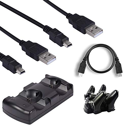 Yizerel PS3 Controller Charger with 2 Charging Cables  Playstation 3 - PS3 Slim DualShock Move Controller Charging Dock Stand Station with Dual Mini USB Charging Cables   LED Indicator 3 Packs