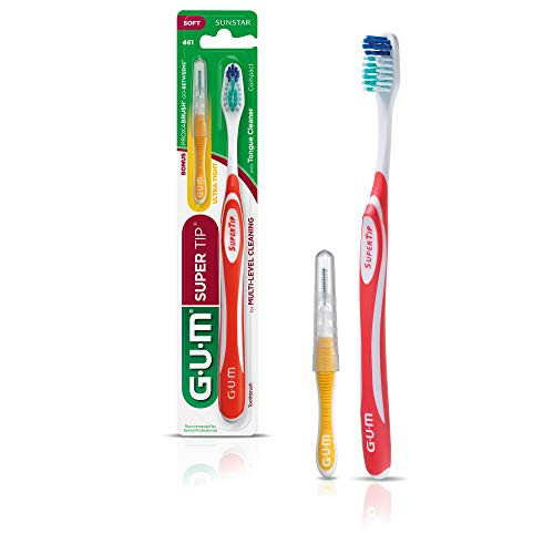 GUM Super Tip Toothbrush  Compact Soft Bristles with Bonus Proxabrush Go-Between Pack of 6