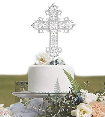 Silver Cross Cake Topper  First Communion  Religious Baptism  Christening  Child Dedication Keepsake Decoration Silver
