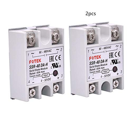 2pcs SSR-40DA Solid State Relay Single Phase Semi-Conductor Relay Input 3-32V DC Output 24-380V AC