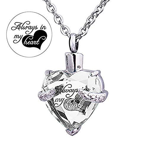 STARTONECO Always in My Heart 12 Birthstone Crystal Urn Necklace Heart Memorial Keepsake Pendant Ash Holder Cremation Jewelry for Ashes Apr-