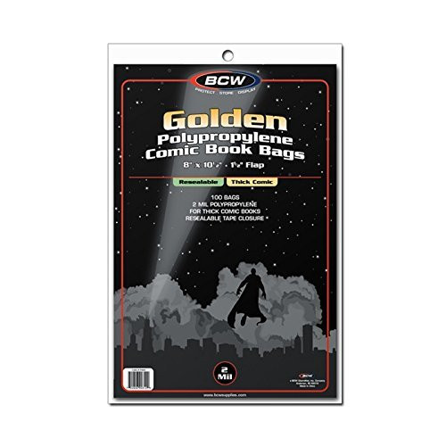 100 Golden Age Resealable Thick Size Crystal Clear Comic Book Cover Bags BCW