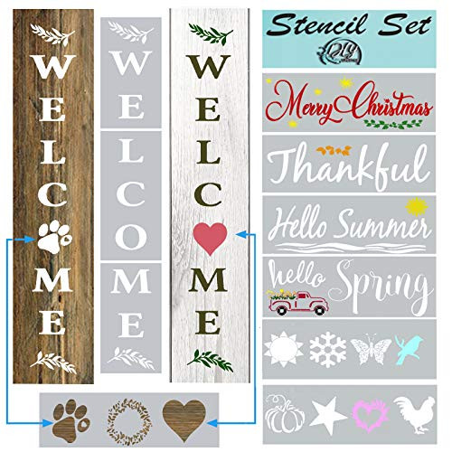 Large Welcome Stencils for Painting on Wood - Vertical Welcome Sign for Front Door and Outside Porch Decor - Reusable Welcome Stencil Set - Farmhouse Letter Stencils for Signs Wall Home Decorations Large Welcome Stencils for Painting on Wood - Vertical Welcome Sign for Front Door and Outside Porch Decor - Reusable Welcome Stencil Set - Farmhouse Letter Stencils for Signs Wall Home Decorations