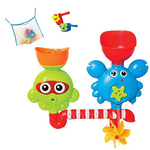 IC TOYZZ Waterfall Bath Toys  Baby Bathtub Toy for 1 2 3 4 Year Old Kids   Toddler - Fill  Spin   Flow Shower Water Toy with Strong Wall Suction Cups - Free Bath Toy Organizer - Birthday Gift Idea