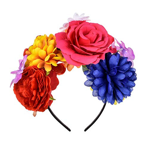 DreamLily Frida Kahlo Mexican Rose Flower Crown Headband Halloween Party Costume Headpiece NC26 Colorful