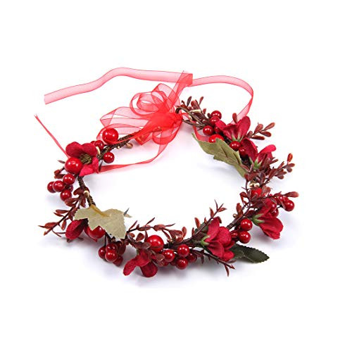 Christmas Flower Crown Wedding Girls Berries Floral Headband Bridal Boho Red Flower Wreath Headpiece for Women Photo Props