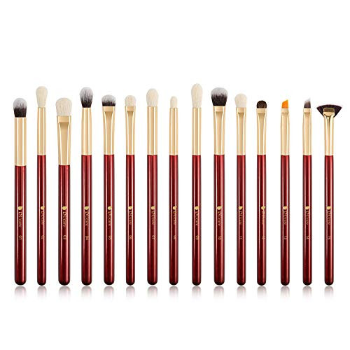 DUcare Eye Makeup Brushes 15pcs Red Eyeshadow Makeup Brushes Set with Soft Synthetic Hairs   Real Wood Handle for Eyeshadow  Eyebrow  Eyeliner  Blending