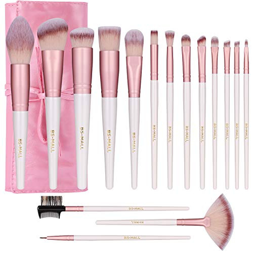 BS-MALL Makeup Brush Set 16 Pcs Premium Synthetic Foundation Powder Concealers Eye shadows Blush Makeup Brushes Lip Cosmetic Brushes?White Rose