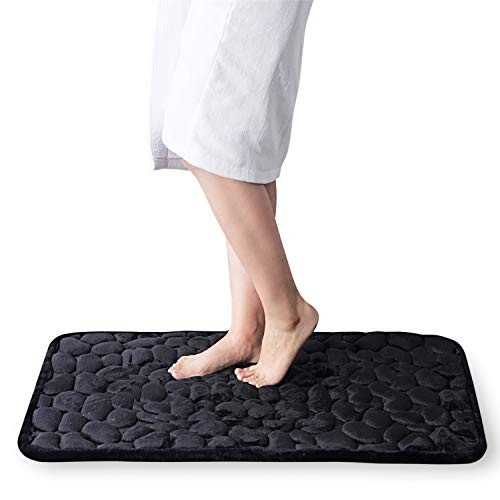 Bedsure Memory Foam Bath Mat Non Slip Bathroom Rugs Absorbent Black Bath Mats for Bathroom 17x24 Inches Cobblestone Machine Washable Bath Rugs